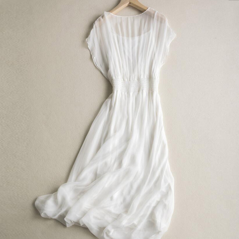 Women 100 Silk dress Beach dress 100% Natural Silk White dress Holiday summer dresses